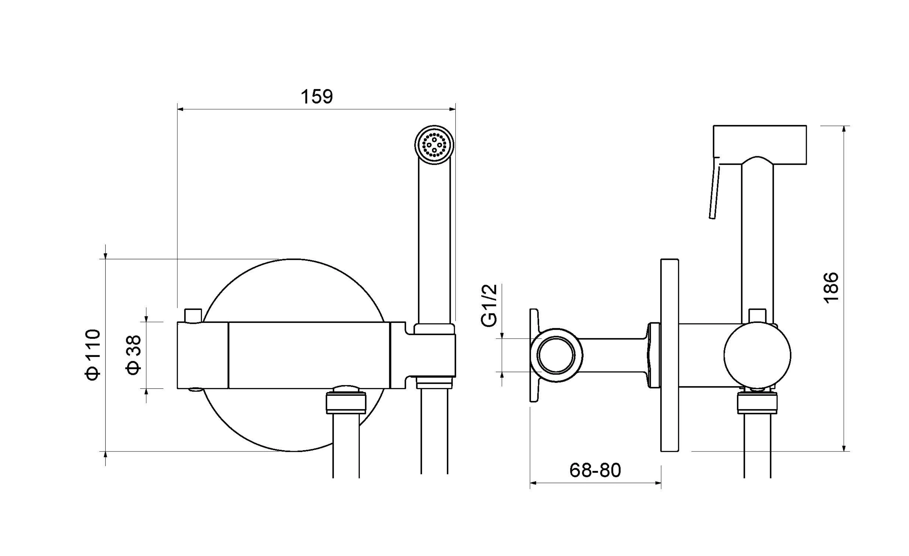 Design WC Brausewandhalter Mischbatterie Massiv Thermo