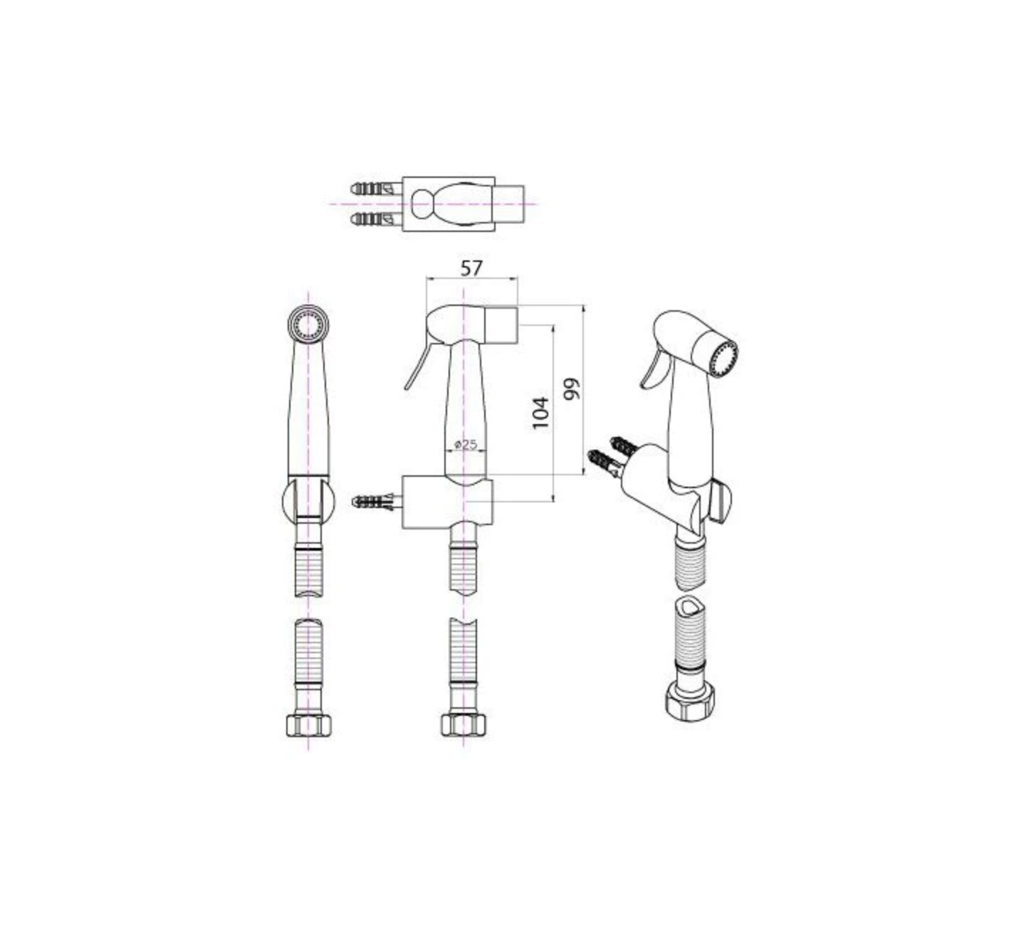 WC-Dusche Edelstahl STS66 (Komplettes WC-Handbrause-Set)